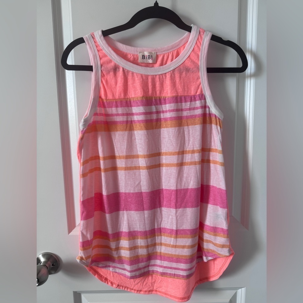 NWT BiBi Vibrant Pink and Orange Striped Tank Top Size Small.